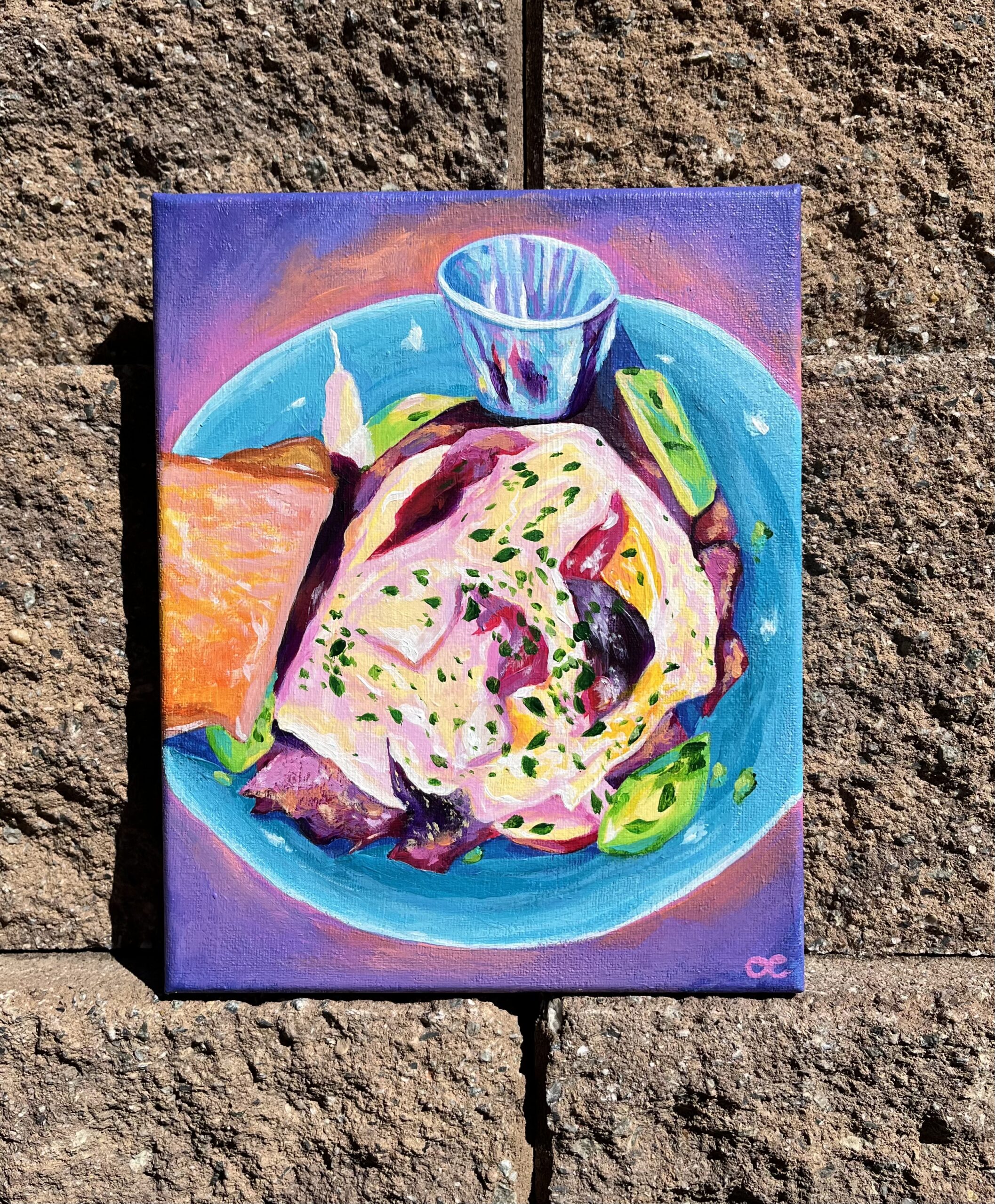 Acrylic still life painting of a breakfast scene