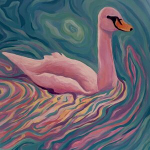 Swan acrylic painting in soft pastel tones