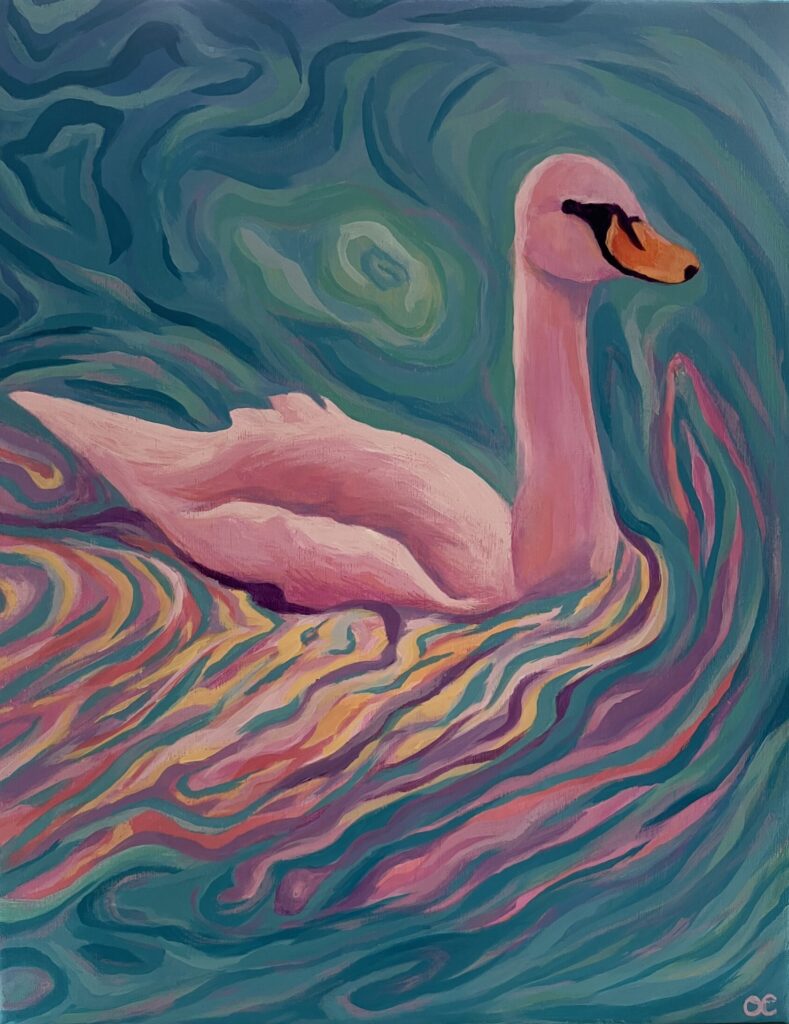 Swan acrylic painting in soft pastel tones