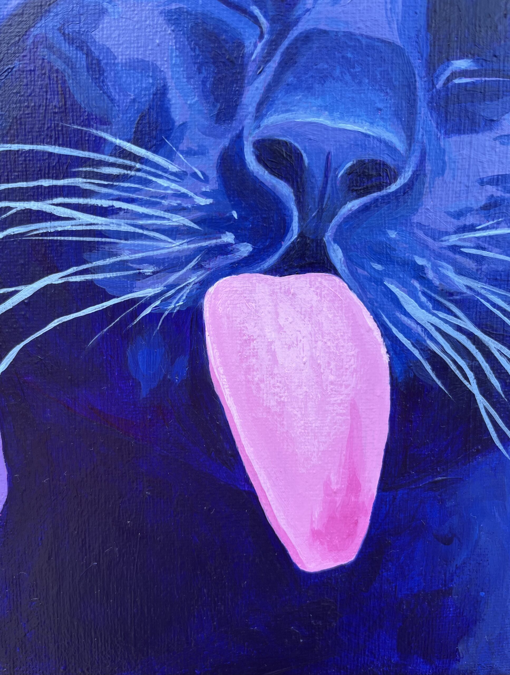 Close-up of expressive black cat painting by Olivia Catherine