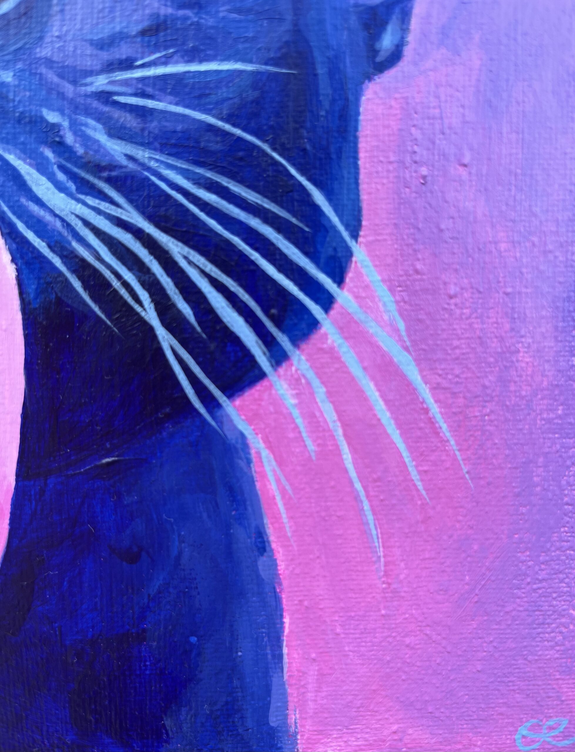 Close-up of expressive black cat painting by Olivia Catherine