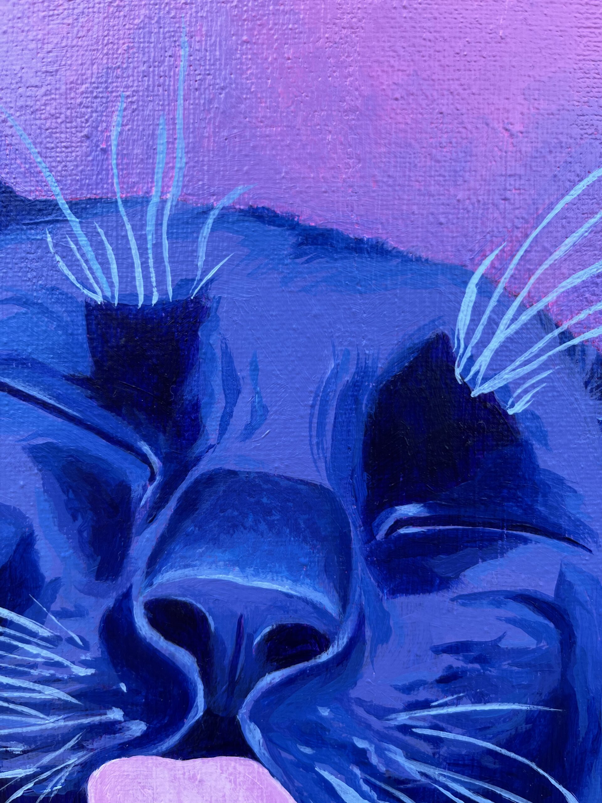 Close-up of expressive black cat painting by Olivia Catherine