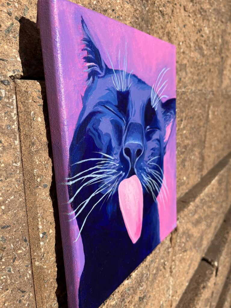 Side view of 8 × 10 inch acrylic painting with painted canvas edges