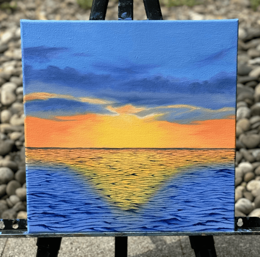 Oil ocean painting titled “A New Dawn” by Olivia Catherine