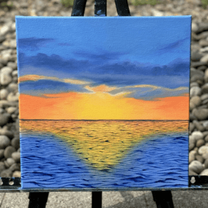 Oil ocean painting titled “A New Dawn” by Olivia Catherine