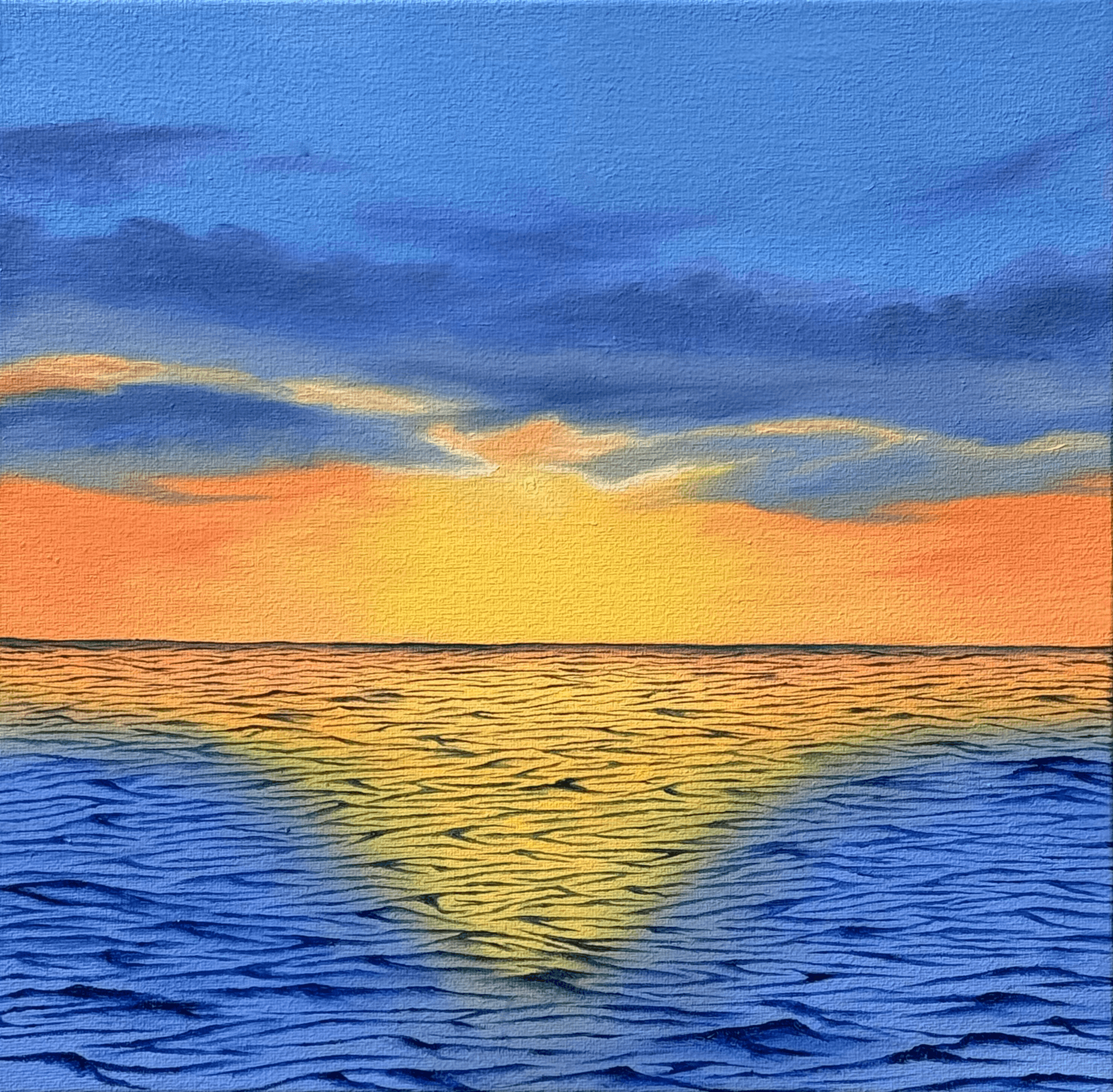 Oil ocean painting titled “A New Dawn” by Olivia Catherine
