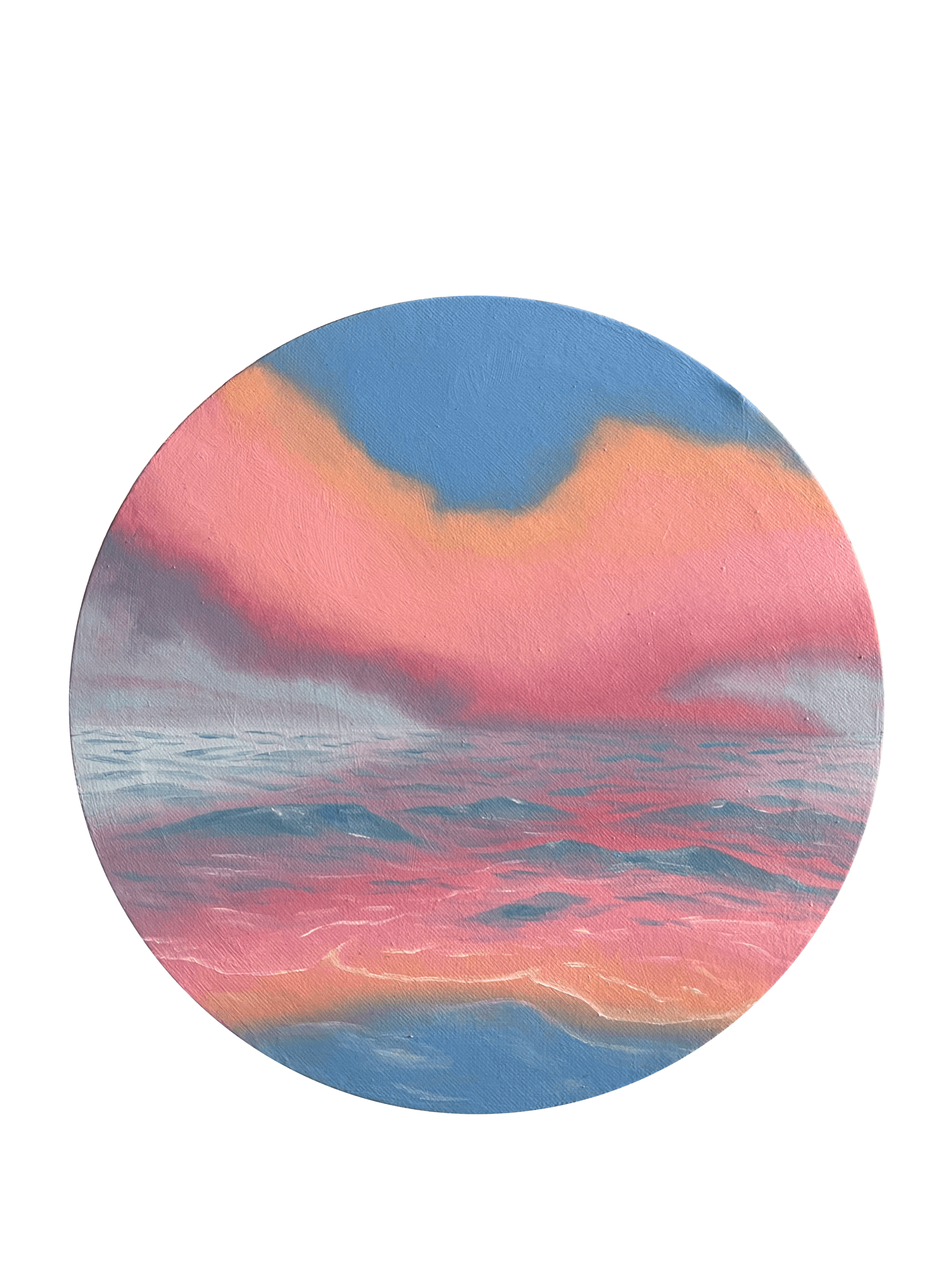 Oil ocean painting titled “Cotton Candy Skies” by Olivia Catherine Art.