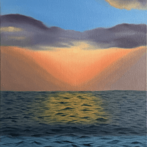 Oil ocean painting titled “New Horizons” on stretched cotton canvas