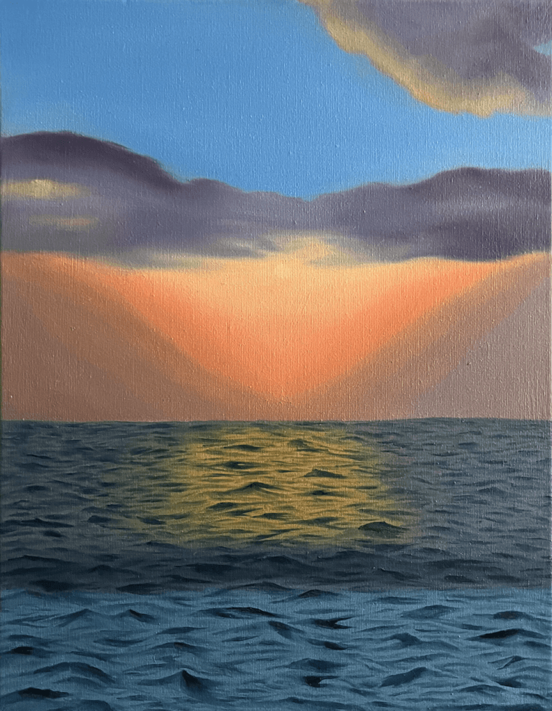 Oil ocean painting titled “New Horizons” on stretched cotton canvas