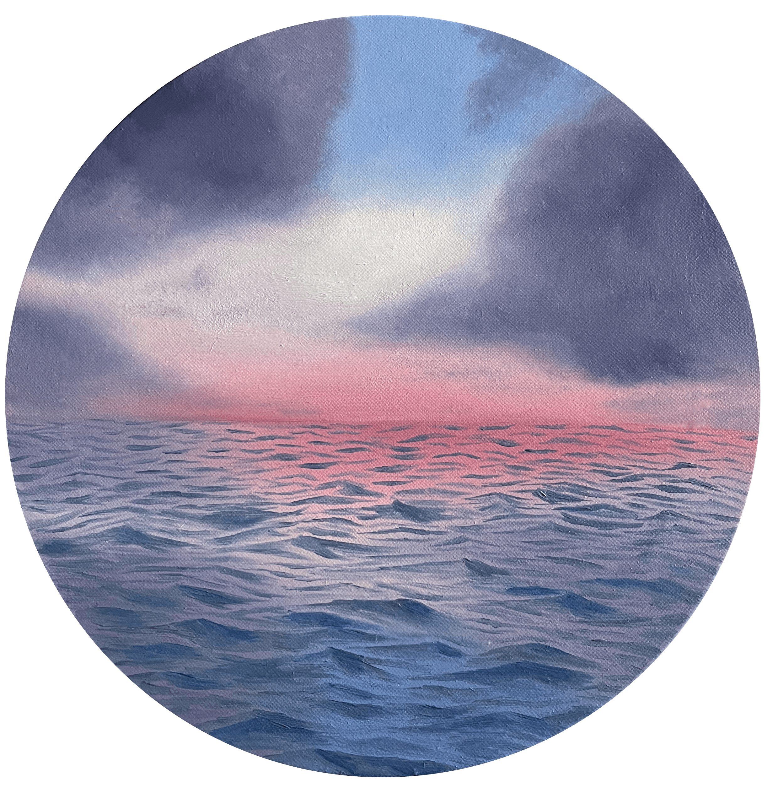 Oil ocean painting titled “Purple Skies” by Olivia Catherine Art.