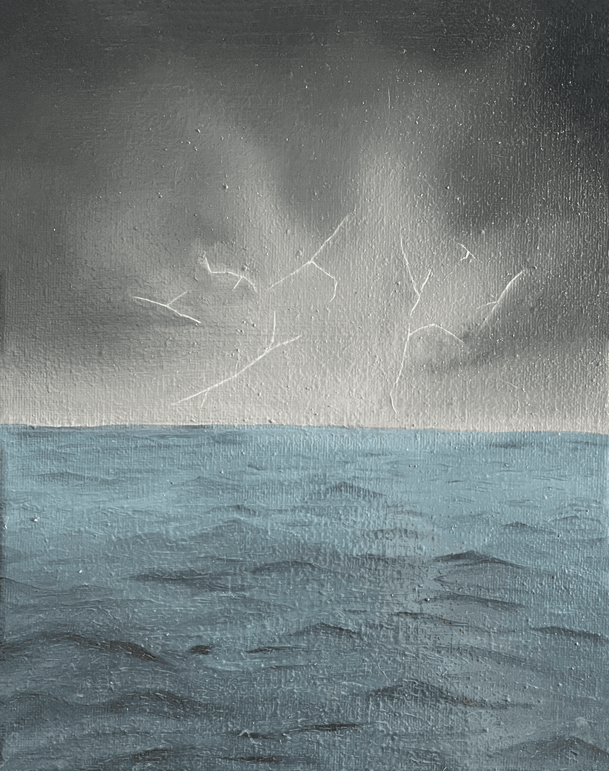 A painting of a lightning storm over sea
