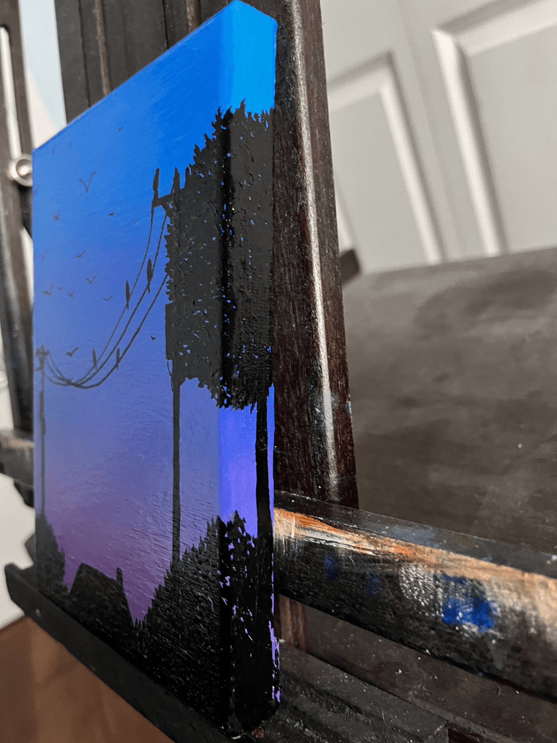 Side view of a 5 × 7 inch acrylic painting with wrapped canvas edges