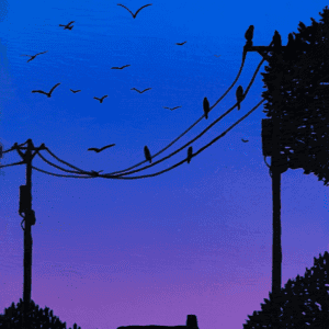 Acrylic sunset painting beneath a purple and blue sky on stretched canvas
